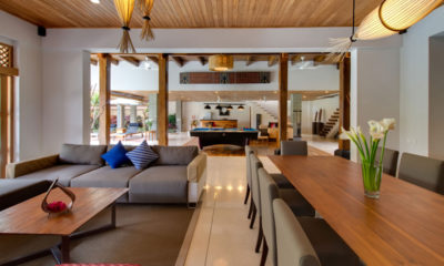 Villa Kinara Living and Dining Area with Up Stairs, Seminyak | 6 Bedroom Villas Bali