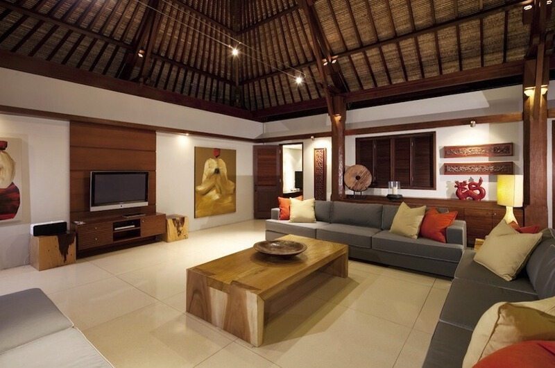 Villa Lilibel Living Area with TV, Seminyak | 6 Bedroom Villas Bali