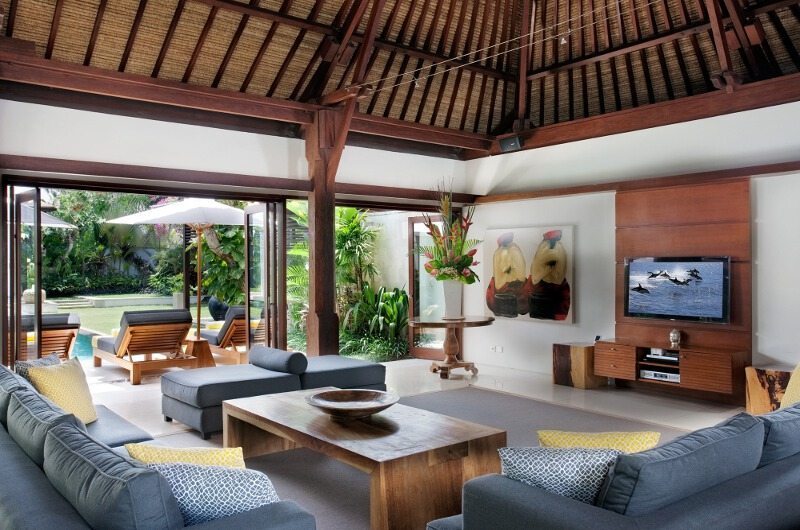 Villa Lilibel Living Area with Pool View, Seminyak | 6 Bedroom Villas Bali